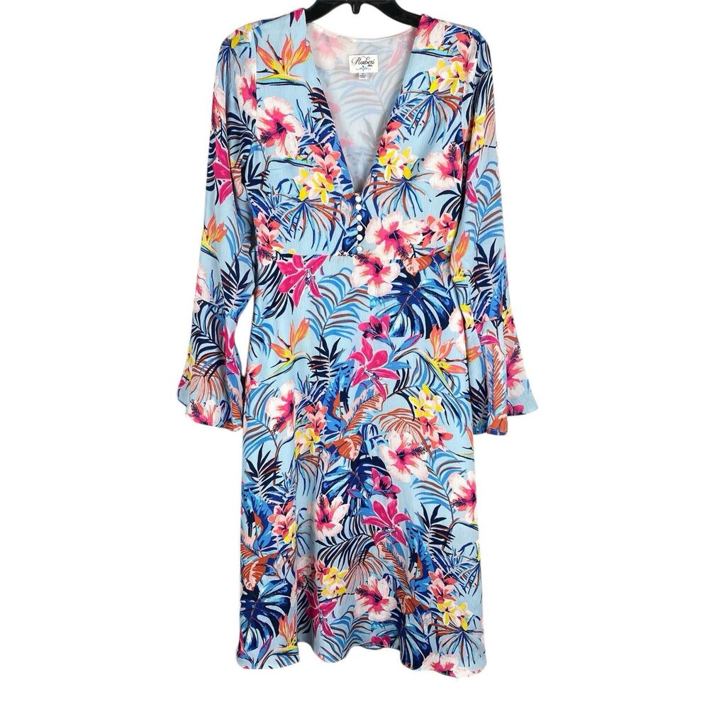 Roxberi Midi Dress Tropical Print Bell Sleeves Modest Cruise
